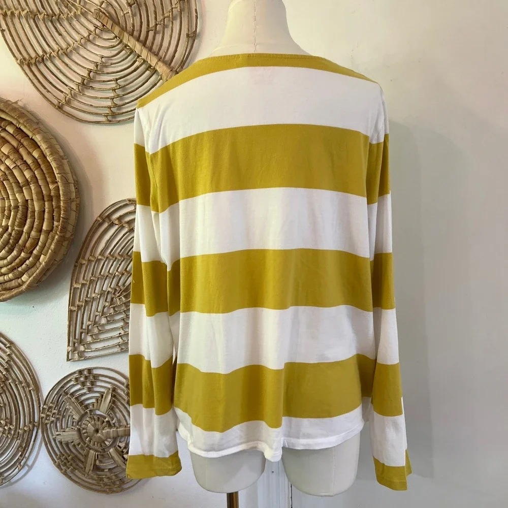 Boden Yellow White Cotton‎ Striped Long Sleeve Crew Neck T-Shirt Size 14
